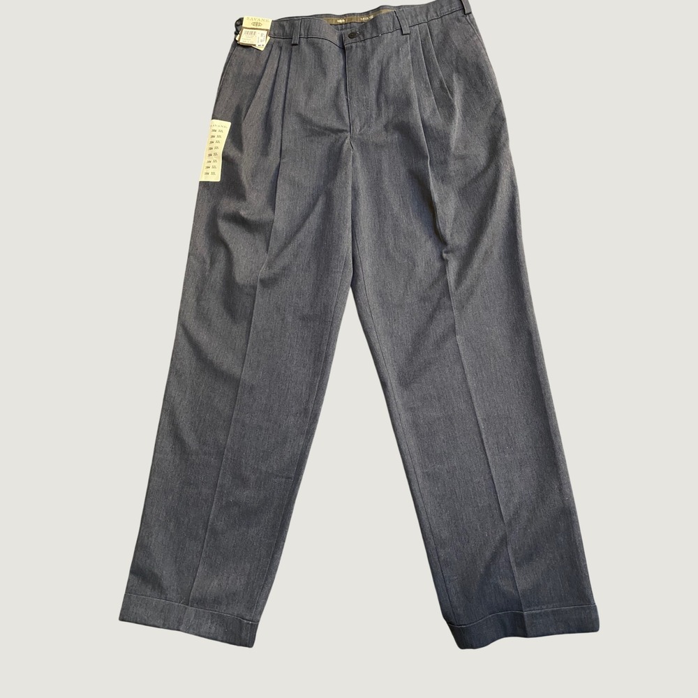 Savane Mens Deep Dye Pleated Dress Pants Charcoal Gray 38x32 NWT Scotchgard